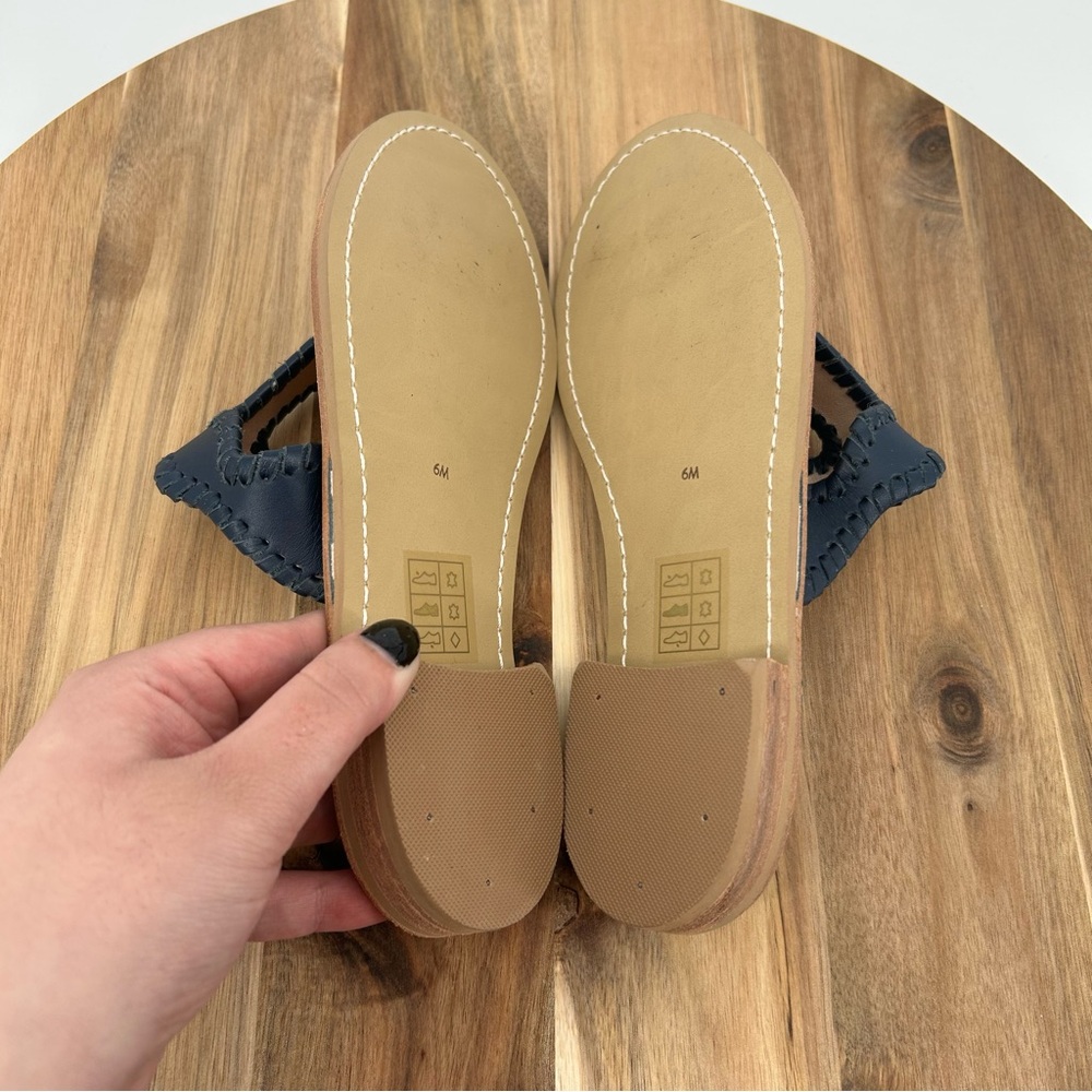 Jack Rogers Navy Blue and Tan Leather Flat Sandals Womens Size 6 Medium - Picture 8 of 10